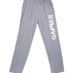 SWEET ANGEL Boys Grey Melange& White Gamer Printed Straight-Fit Pure Cotton Track Pants-picture-26