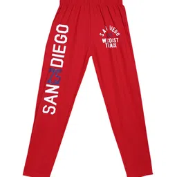 SWEET ANGEL Boys Red & White Typography Printed Straight-Fit Pure Cotton Track Pants-picture-29
