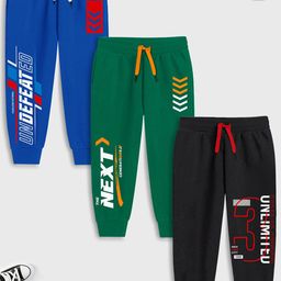 YK X Trampoline Kids Pack Of 3 Printed Cotton Mid-Rise Joggers-picture-1