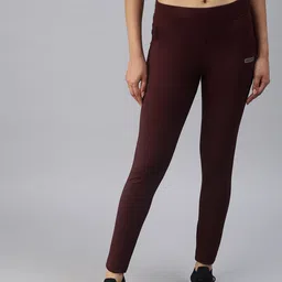 SHOWOFF Women Burgundy Slim Fit Solid Dry-Fit Tights-picture-30