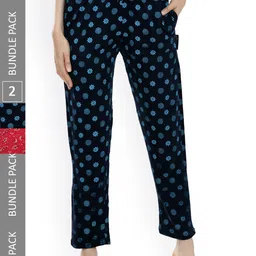IndiWeaves Women Pack Of 2 Printed Mid-Rise Pure Cotton Lounge Pants-image-78