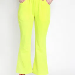 CHKOKKO Women Fluorescent Green Solid Bootcut Fit Track Pants-picture-24