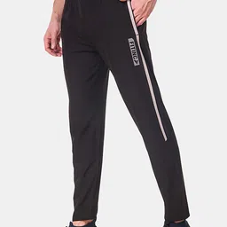 FITINC Men Black Solid Relaxed-Fit Light Weight Track Pant with Zipper Pockets image 3