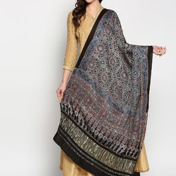 Dupatta Bazaar Black & Blue Ethnic Motifs Printed Block Print Dupatta-picture-18