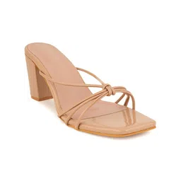 DressBerry Beige Square Toe Block Heels image 4