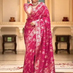 KALINI Floral Woven Design Designer Zari Saree image 1