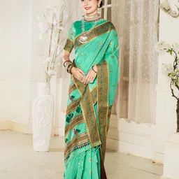 anouk rustic Anouk Turquoise Blue Ethnic Motifs Woven Design Zari Art Silk Saree image 2