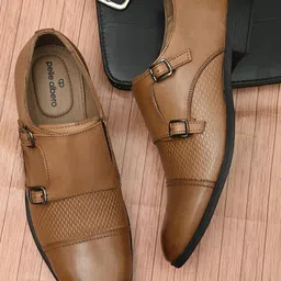 Pelle albero Men Tan Brown Solid Formal Monk Shoes-picture-45