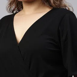 The Pink Moon Women Plus Size Black Solid Basic Jumpsuit image 2