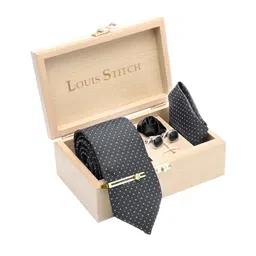LOUIS STITCH Men Polka Black Italian Silk Necktie Accessory Gift Set-picture-23