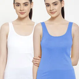 Friskers Women Pack Of 2 White & Blue Solid Tank Tops image 1