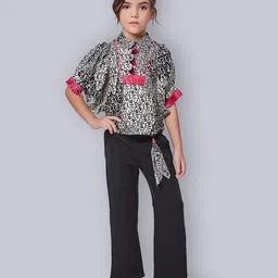 Peppermint Girls Printed Peter Pan Collar Top & Trousers-picture-3
