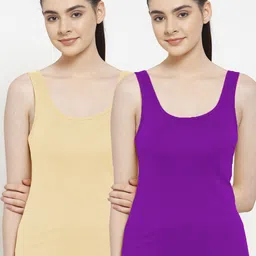 Friskers Women Pack Of 2 Beige & Purple Solid Tank Tops-picture-31