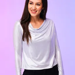 Globus White Cowl Neck Shimmer Top-image-56