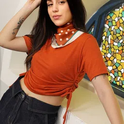 campus sutra Campus casual tops Sutra Round Neck Short Sleeves Solid Top-picture-13