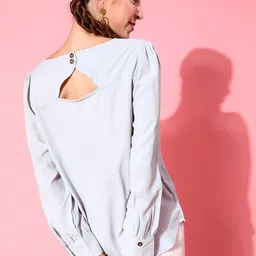 STREET 9 Grey Crepe Styled Back Top with Cuffed Sleeves image 4
