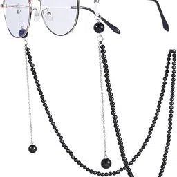 a v fashion AV Fashion India - Eye Glasses String Holder Healing 74 CM Crystal Beaded 4 mm Stylish Sunglass Reading Eyeglass Cord Adjustable End Glasses Holder Necklace Chains for Women & Girl Black Colour image 1