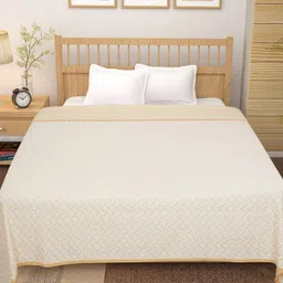 BSB HOME Premium Cotton Viscose Dohar/AC Quilt/Blanket for Double Bed Size (90 x 86 inches) |Lightweight Knitted Dohar with a Matching Handbag - 250 GSM |Double - 230x220 cms - Beige & White image 5