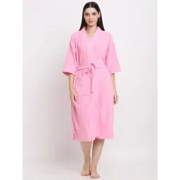 Creeva Unisex Micro Terry Pink Soft and Lightweight Kimono Style Bath Robe image 1