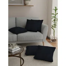 FABINALIV Pack of 5 Black Solid Rabbit Fur Square Cushion Covers image 1