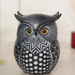 HOME 360 Owl Figurine, Geometric Pattern Design Decor Showpiece - Black-image-12