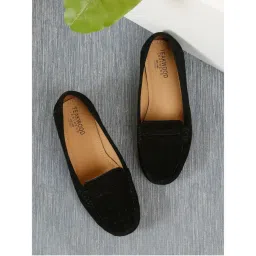 Teakwood Women Black Suede Leather Slip-On Loafers-image-35