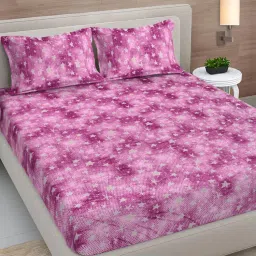 FABINALIV Pink Abstract Woollen King Size Fitted Double Bedsheet With 2 Pillow Covers-picture-12