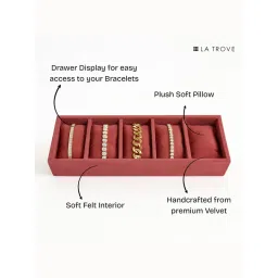La Trove Dark Pink Premium Velvet 5 Slot Tray for Wardrobe Closet Bracelets Organizer image 2