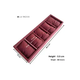 La Trove Dark Pink Premium Velvet 5 Slot Tray for Wardrobe Closet Bracelets Organizer image 3
