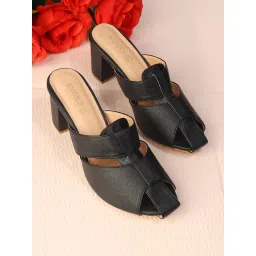 Iconics Women Black Comfortable Style Woven Strap Block Sandal Heels image 3