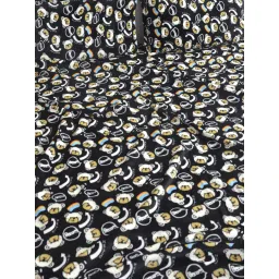 FABINALIV Black Cartoon Woollen King Size Fitted Double Bedsheet With 2 Pillow Covers image 4