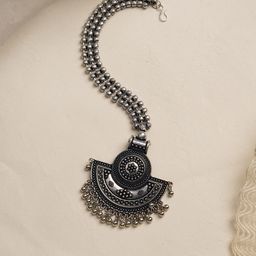 TEEJH Silver-Toned Saransha Oxidised Maang Tikka-picture-17