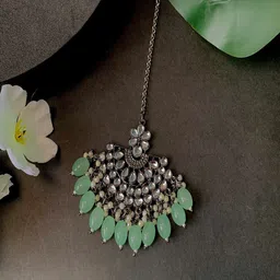 I Jewels Silver-Plated Kundan Studded & Beaded Oxidised Maang Tika-picture-35