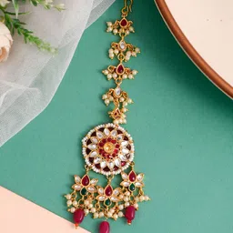 Silvermerc Designs Gold-Plated Kundan Studded & Beaded Maang-Tika-image-80