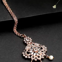 KARATCART Rose Gold-Plated Cubic Zirconia Studded Maangtikka-image-19