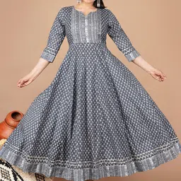 KALINI Ethnic Motifs Printed Notched Neck Sequinned Ethnic Dress image 1