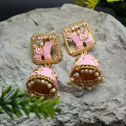 Ozanoo Gold-Plated Elephant Shaped Jhumkas Earrings-image-31