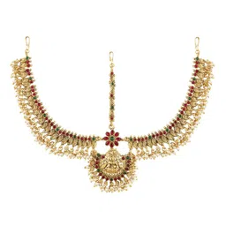 TEEJH Gold-Plated Stone-Studded & Beaded Maangtikka image 4