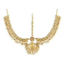 TEEJH Gold-Plated Stone-Studded & Beaded Maangtikka image 2