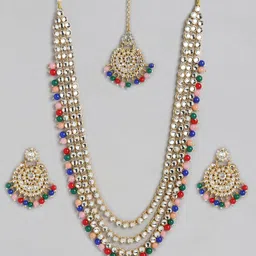 Peora Gold-Toned & Magenta Beaded and Stone Studded Choker Jadau Jewellery Set image 3