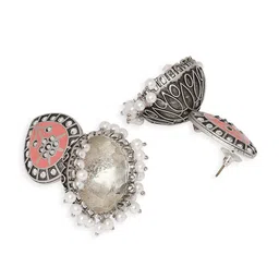 OOMPH Silver Plated Dome Shaped Oxidised Meenakari Kundan Studded Jhumkas Earrings image 4