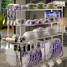 demiqon Utensil Kitchen Rack 5 Shelves Dish Rack | Kitchen Wall mount Rack | Storage Rack | 31 x 30 Inch | Steel-picture-12