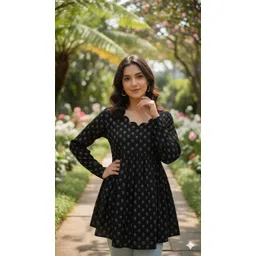 krishna sakhi Women Printed Cotton Blend Flared Kurta-picture-11