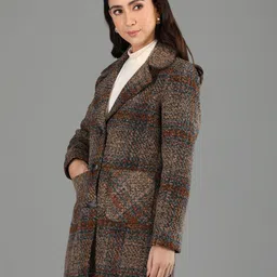 honnete 100 % Polyester Checkered Coat For Women image 3