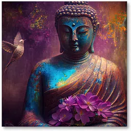 saf Wooden Framed Lord Buddha Canvas Wall Painting for Home Décor and Office Digital Reprint 20 inch x 20 inch Painting image 2