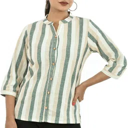 fabisho Women Regular Fit Striped Mandarin Collar Formal Shirt-picture-13