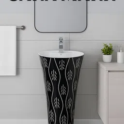cara mark Glossy Black & White Finish with Abstract Pattern|Modern Sink for Bathroom | Pedestal Wash Basin|Wash Basin Pedestal|Pedestal Free Standing Wash Basin| Pedestal Basin image 2