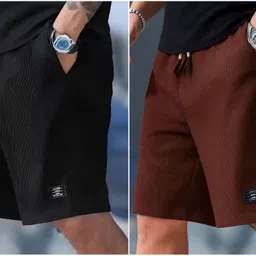 venner fashion Pack of 2 Solid Men Black Casual Shorts-picture-19
