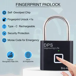 DPS BIO-46 Keyless Rechargeable Fingerprint Padlock Smart Door Lock Smart Door Lock image 3