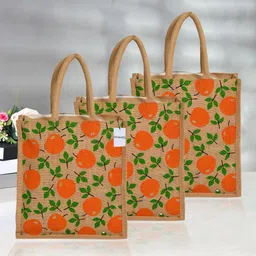 homestic Jute Red Apple Grocery Bag|Shopping Bag with Handle|Pack of 3|Brown Pack of 3 Grocery Bags-picture-23